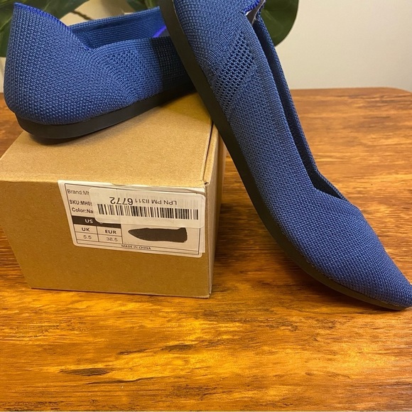 Mhuire Pointed Toe Breathable Washable Blue Knit Flat - Picture 7 of 8